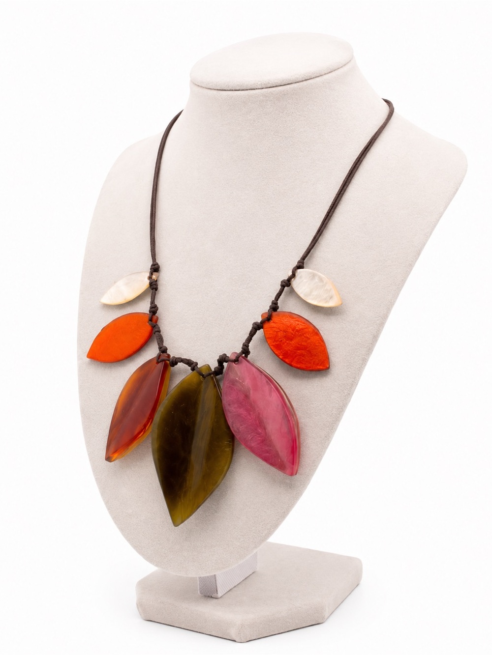 Multicolor Leaf Pendant Necklace in Orange, Pink, Brown - Women Jewelry